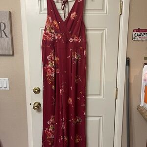 Floral Sleeveless Jumpsuit - Red